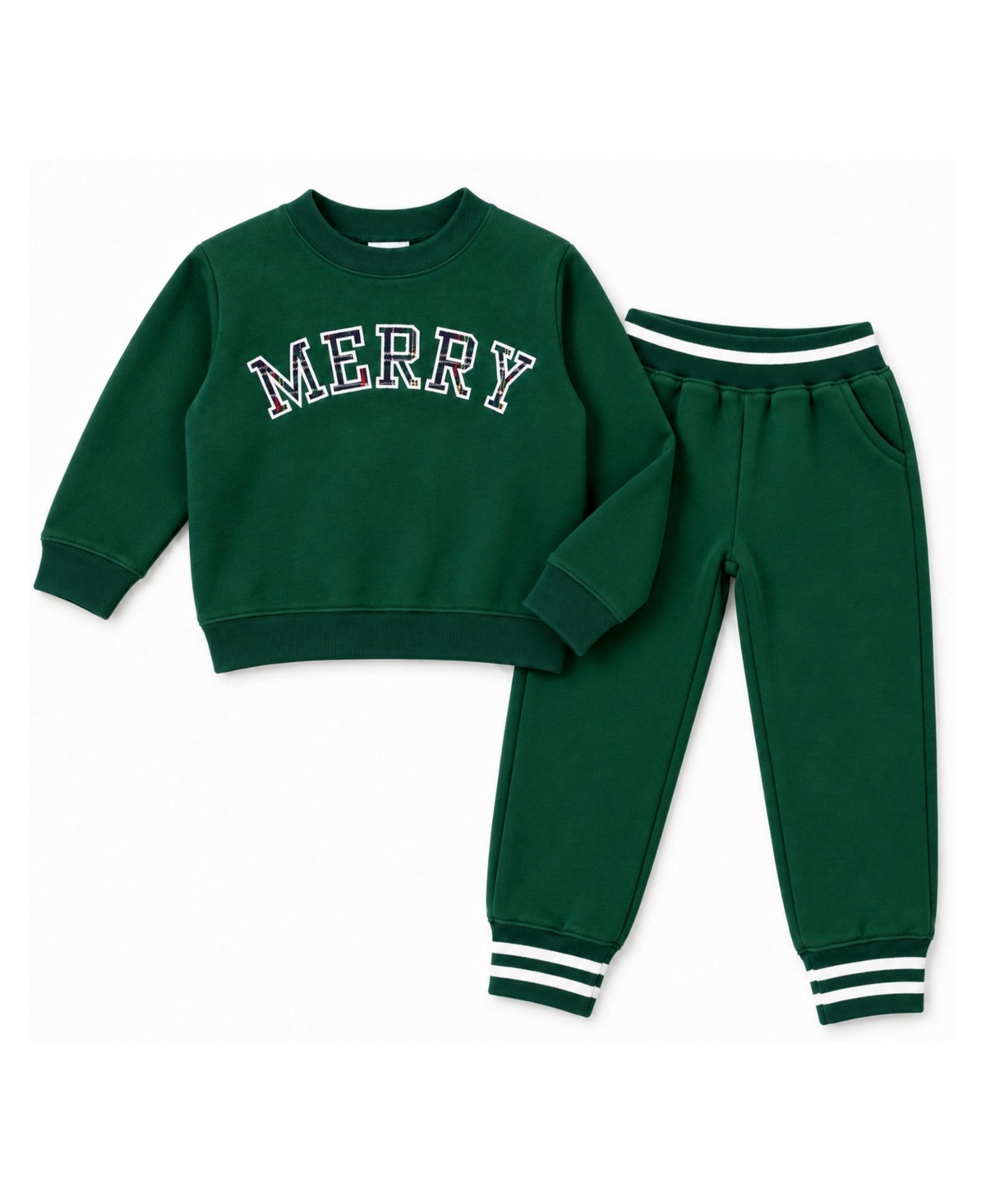 Bits & Bows Boys' and Girls' 2T-5T Merry Holiday Contrast-Stripe Sweatshirt Joggers, 2-Piece Set