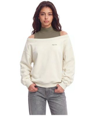 Women's Off-the-Shoulder Mock-Neck Boxy Sweatshirt