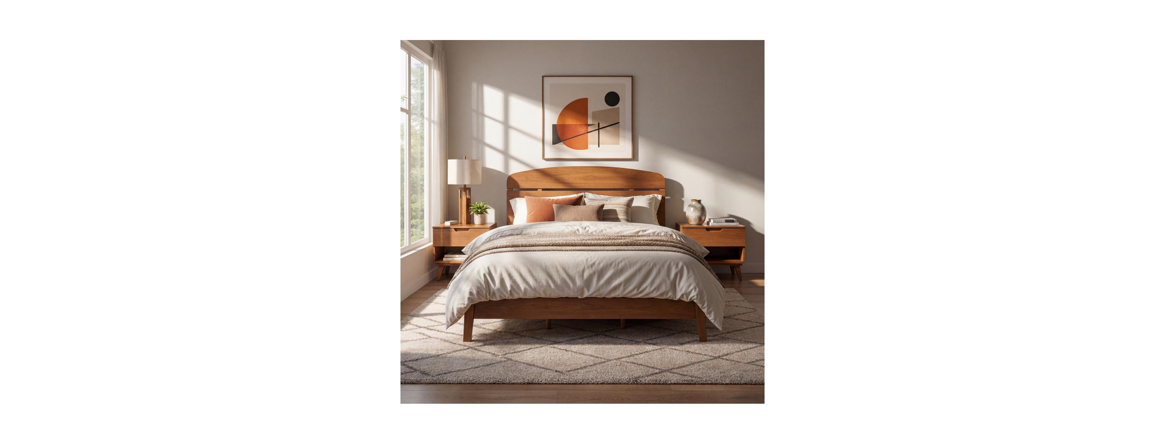 Streamdale Furniture Queen Size Solid Wood Platform Bed with Curved Headboard