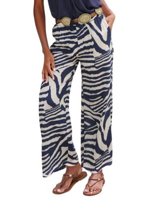 Women's Wide-Leg Zebra-Print Pull-On Pants