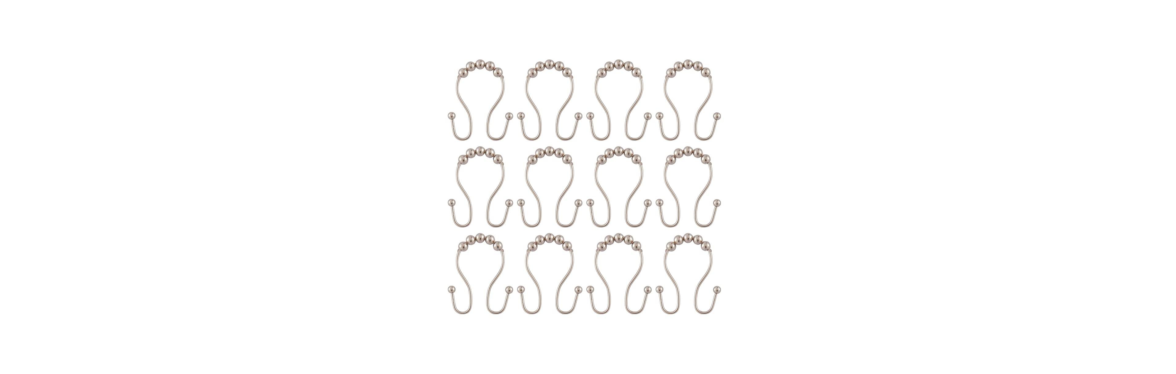 Utopia Alley Rust-Proof Stainless Steel Double Shower Curtain Hooks with Smooth Rolling Balls for Bathroom - Set of 12