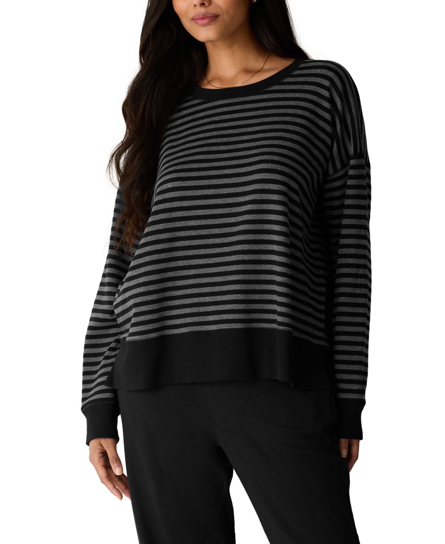 Женский топ Eileen Fisher Hug Striped Long-Sleeve Crewneck, цвет: Blash — фото 1