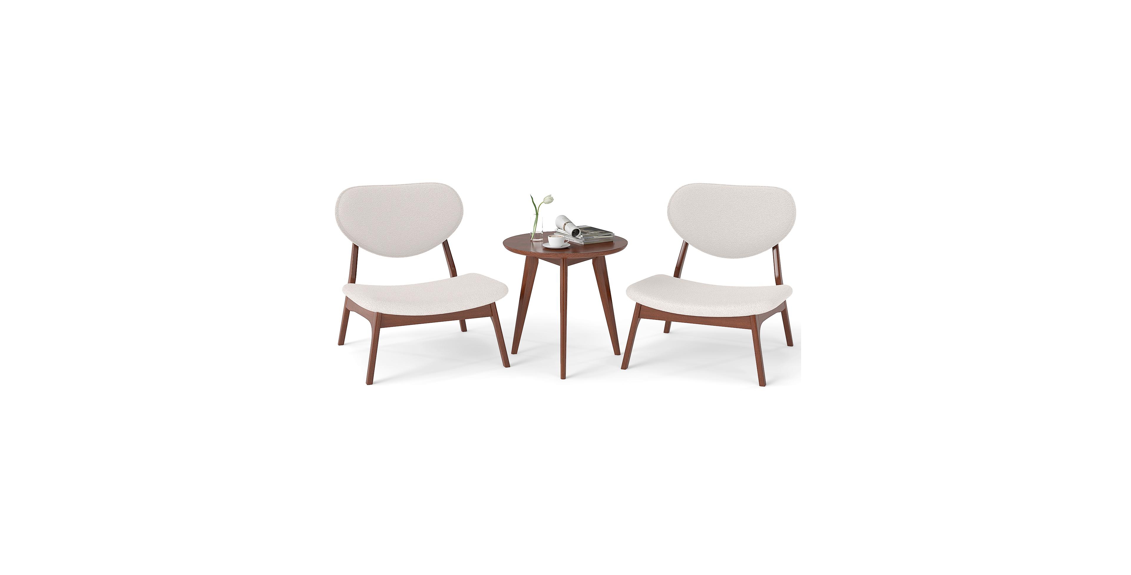 Mecale 2 Accent Chairs and Side Table Set with Solid Wood Frame