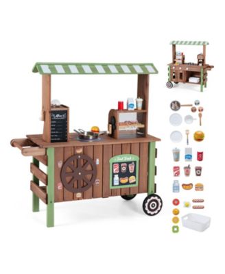 Kids Wooden Grocery Cart with Hot Dog Grill and Wheels ages 3 years and up