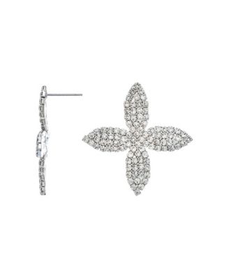 Cubic Zirconia Silver-Tone Pave Floral Statement Stud Earrings