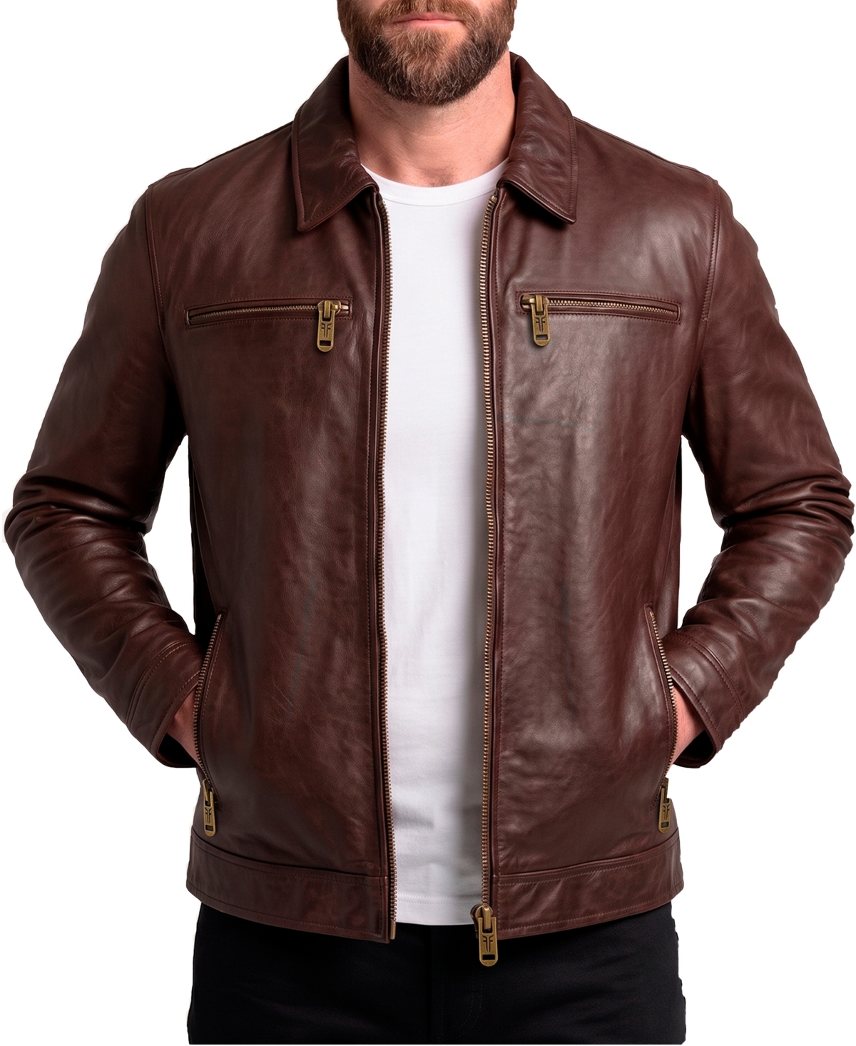 Frye Men's Blouson Genuine Leather Jacket - Dark Brown