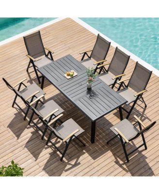 9-Piece Outdoor Aluminum Patio Dining Set with 8 Adjustable Folding Chairs