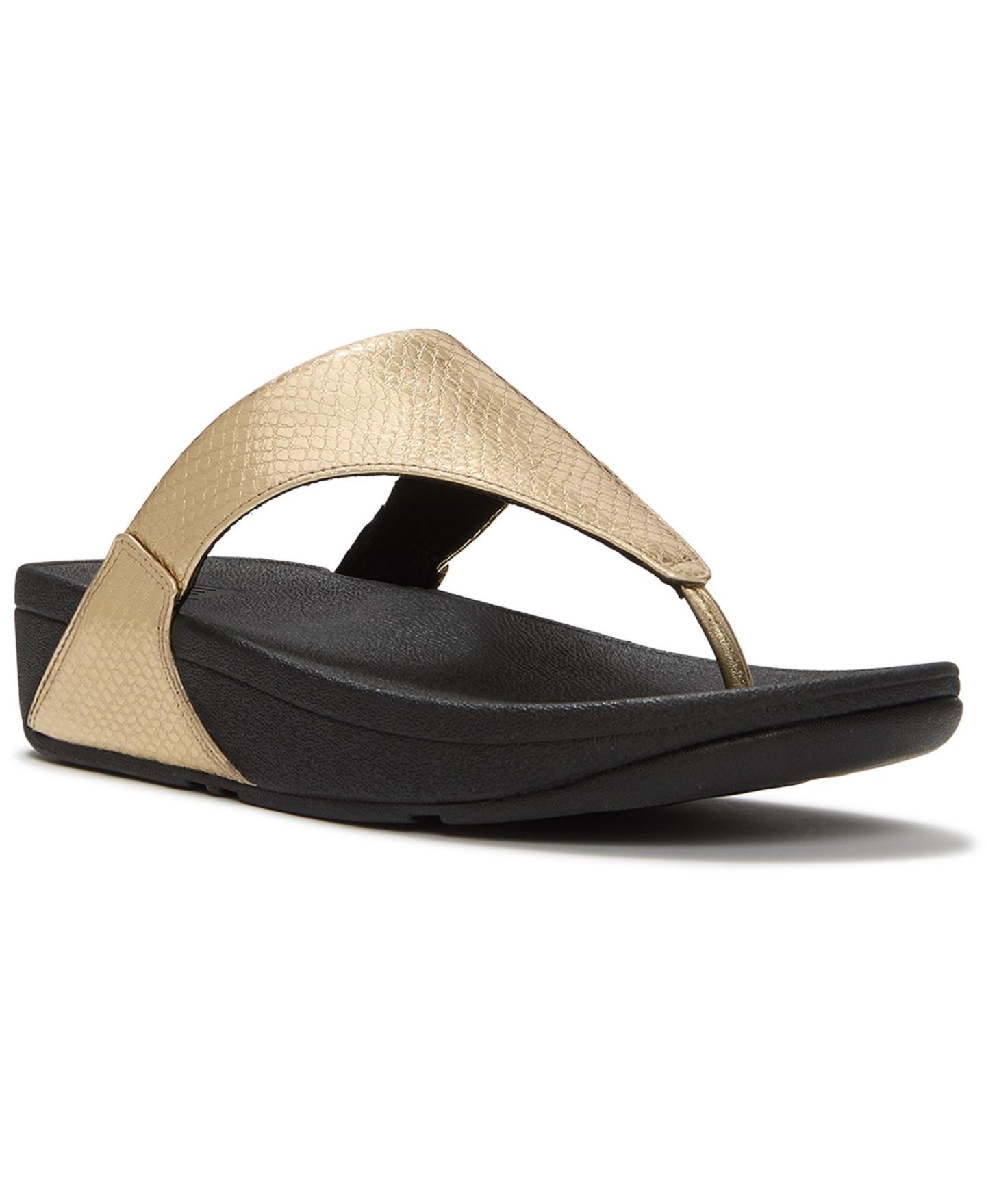 Женские сандалии FitFlop Lulu Arch Support Metallic Leather Toe Post Wedge, цвет: Металлик змеиный — фото 6