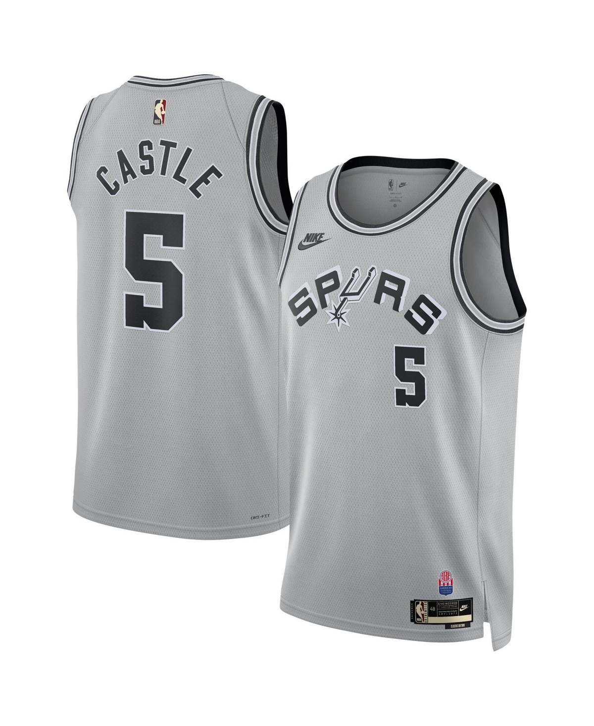 Nike Men's Stephon Castle San Antonio Spurs Hardwood Classics Dri-FIT Basketball Swingman Jersey in Grey | II4243-009