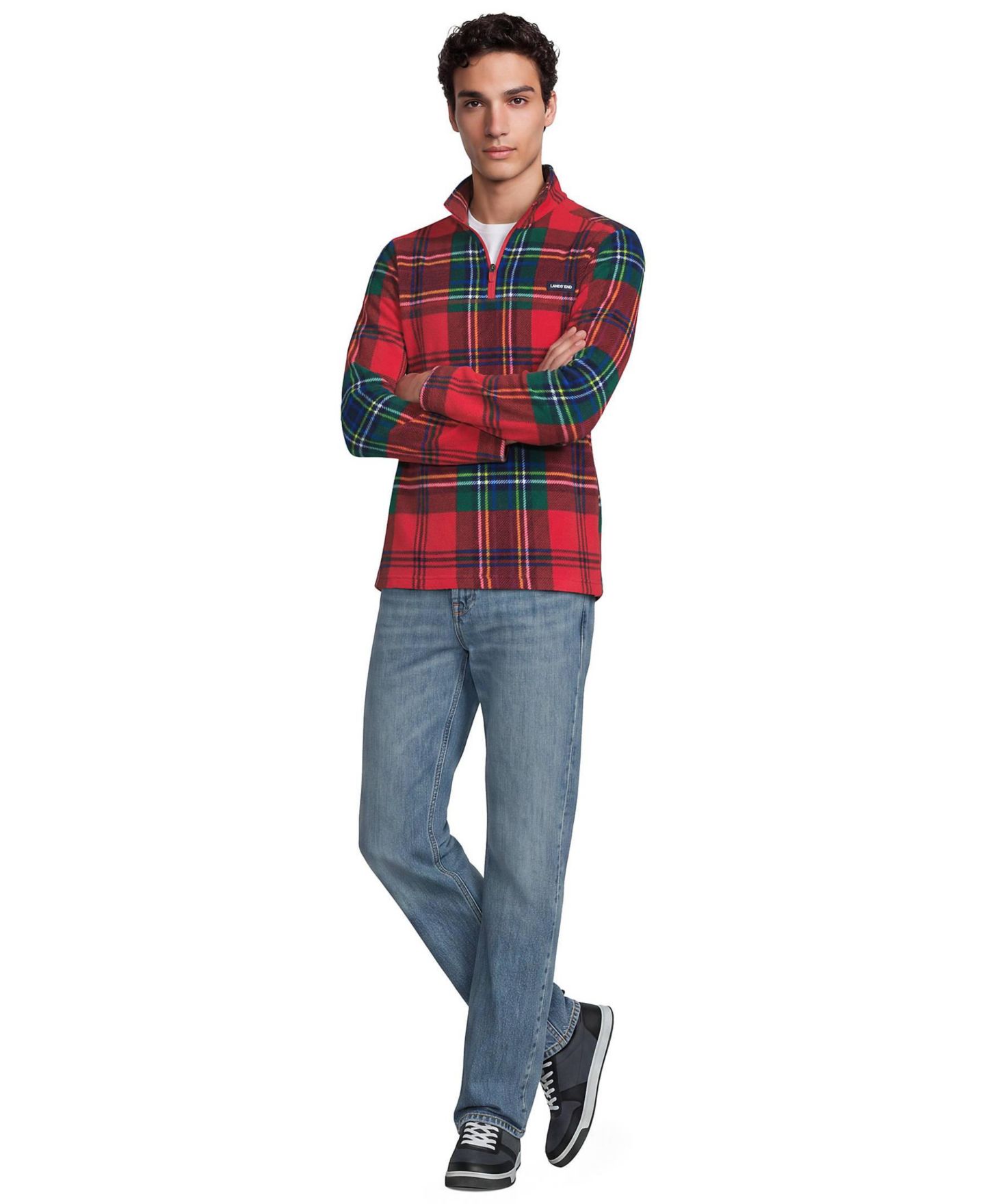 Мужской свитер Lands' End Anyweather Fleece Print Quarter Zip Pullover, цвет: Красный — фото 2