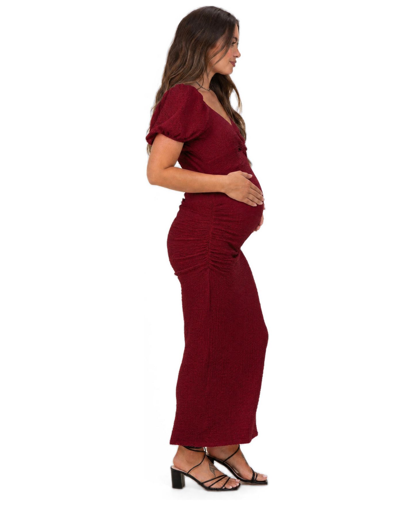 Женское платье Pinkblush Burgundy Knit Twisted Bust Short Sleeve Midi, цвет: Бордовый — фото 2