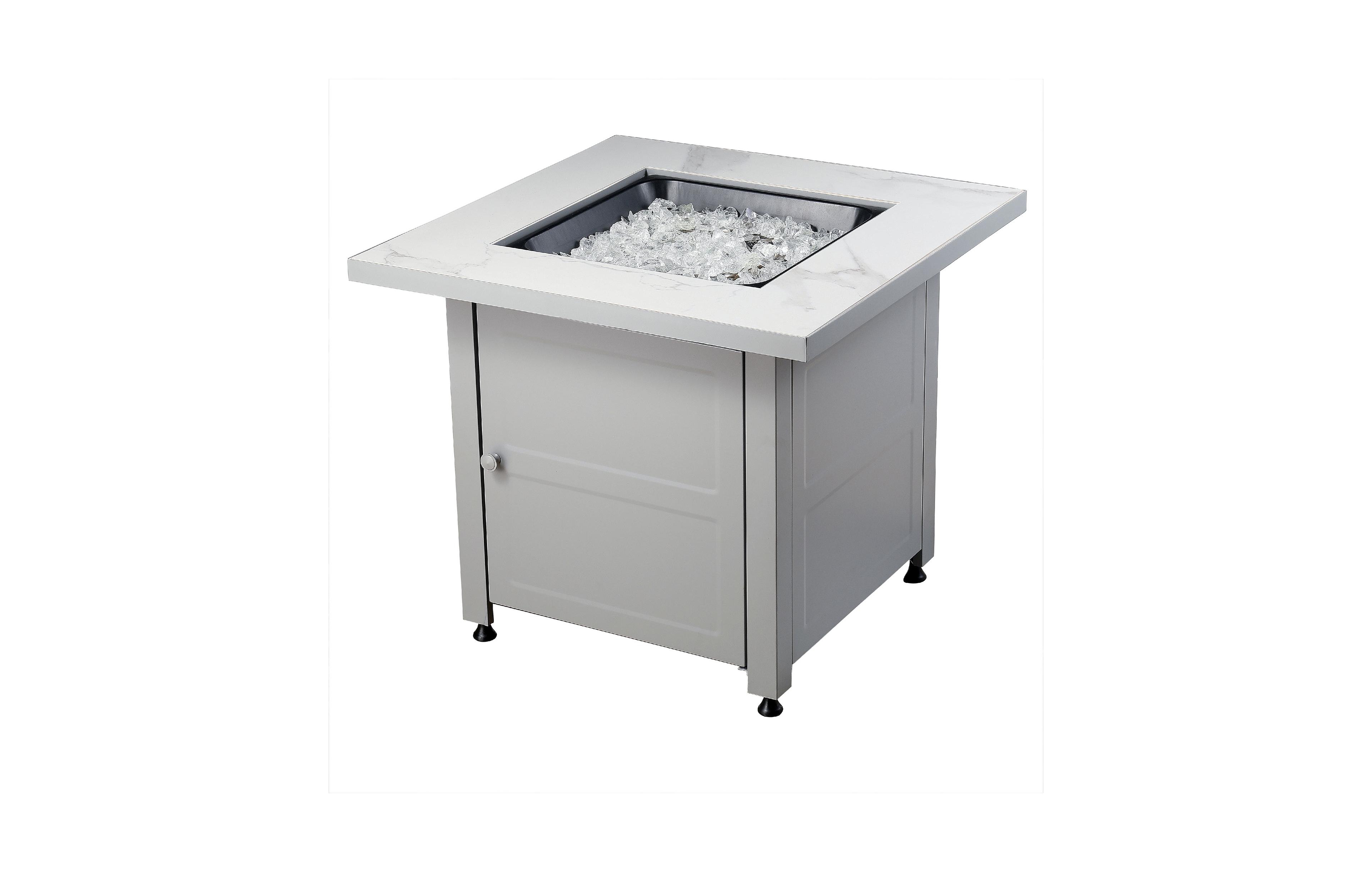Endless Summer Outdoor Fire Pit Table with Faux Marble Finish, White Glass