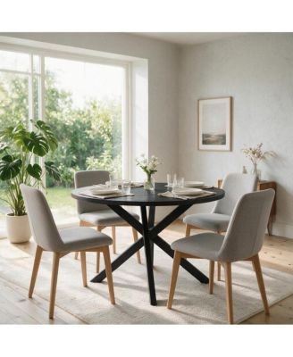 Round Dining Table Seats 4-6 with X-Shaped Iron Base, Modern Kitchen Table for Small Dining Room