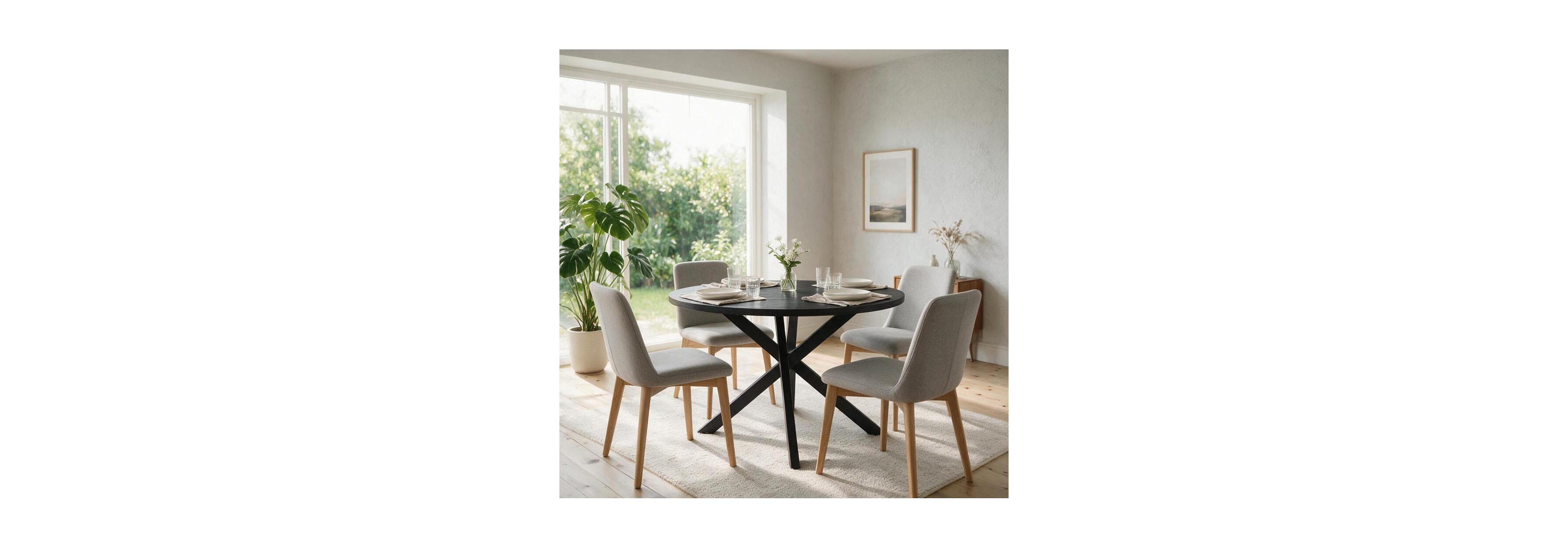 homfan Round Dining Table Seats 4-6 with X-Shaped Iron Base, Modern Kitchen for Small Room