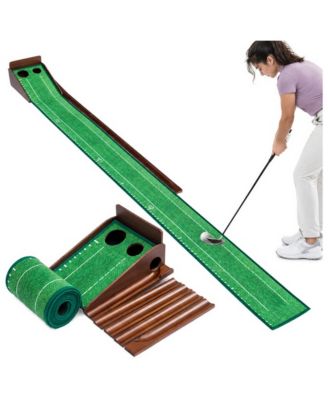 Indoor Golf Putting Mat Automatic Ball Return Double Hole Practice Training
