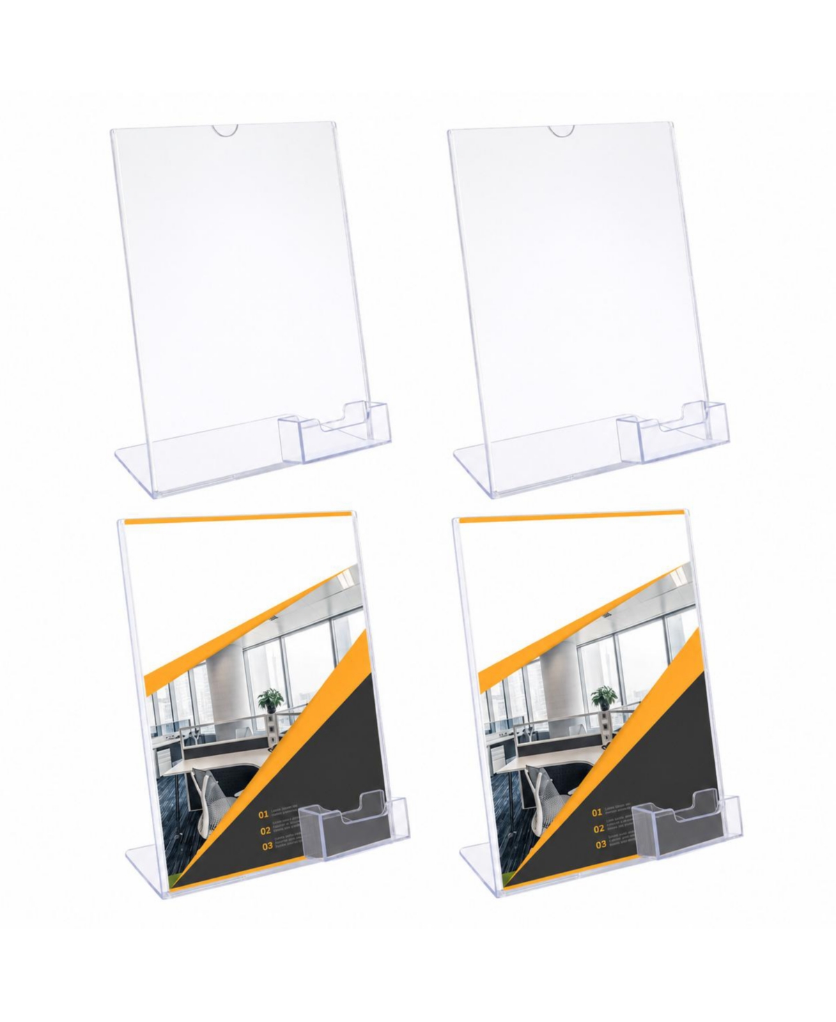 Lowking 4 Pack Acrylic Slanted Sign Holder With Business Card Pocket Desktop Display Stand - 4 pack