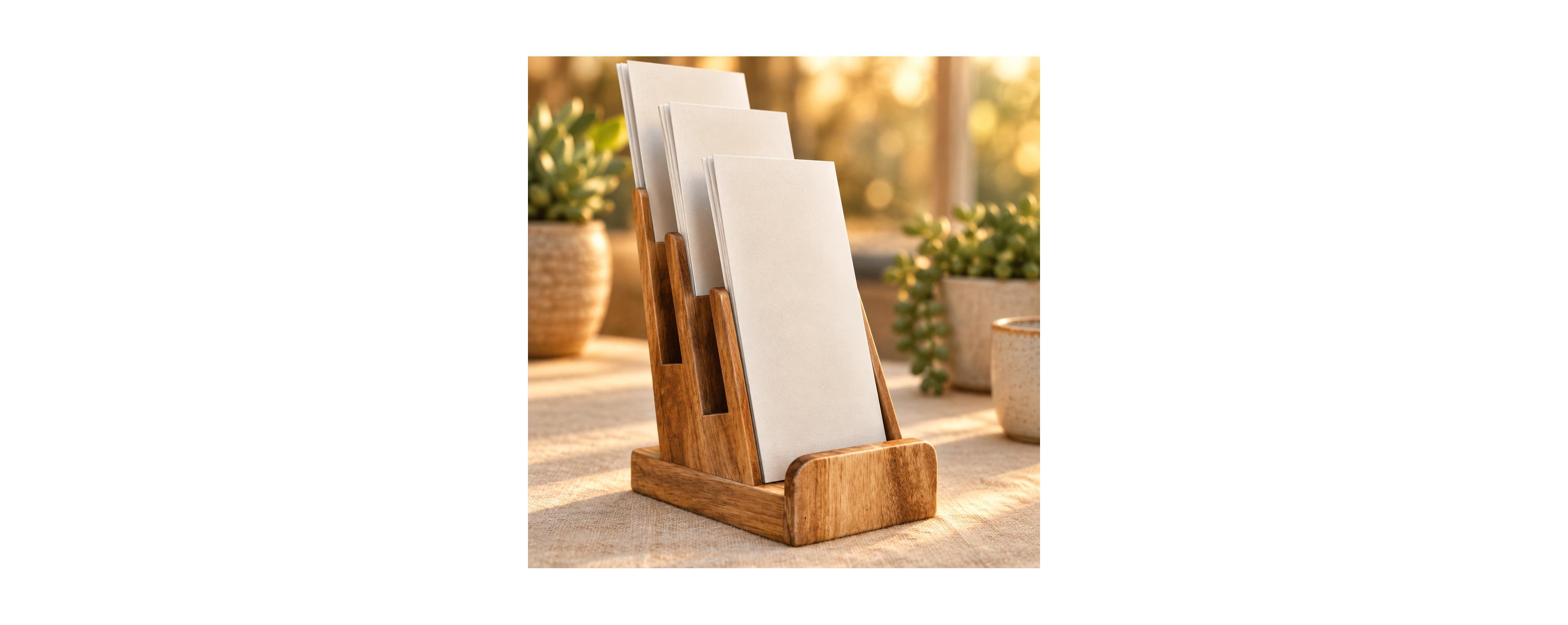 Lowking 3 Tier Wooden Countertop Literature Holder Brochure Display Stand