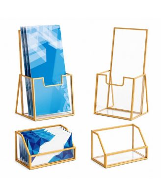 Glass Brochure Holder And Business Card Rack Set 4 Pack Organizer