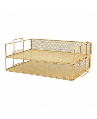 Stackable Metal Mesh Desk File Trays 2 Set Tiered Organizer