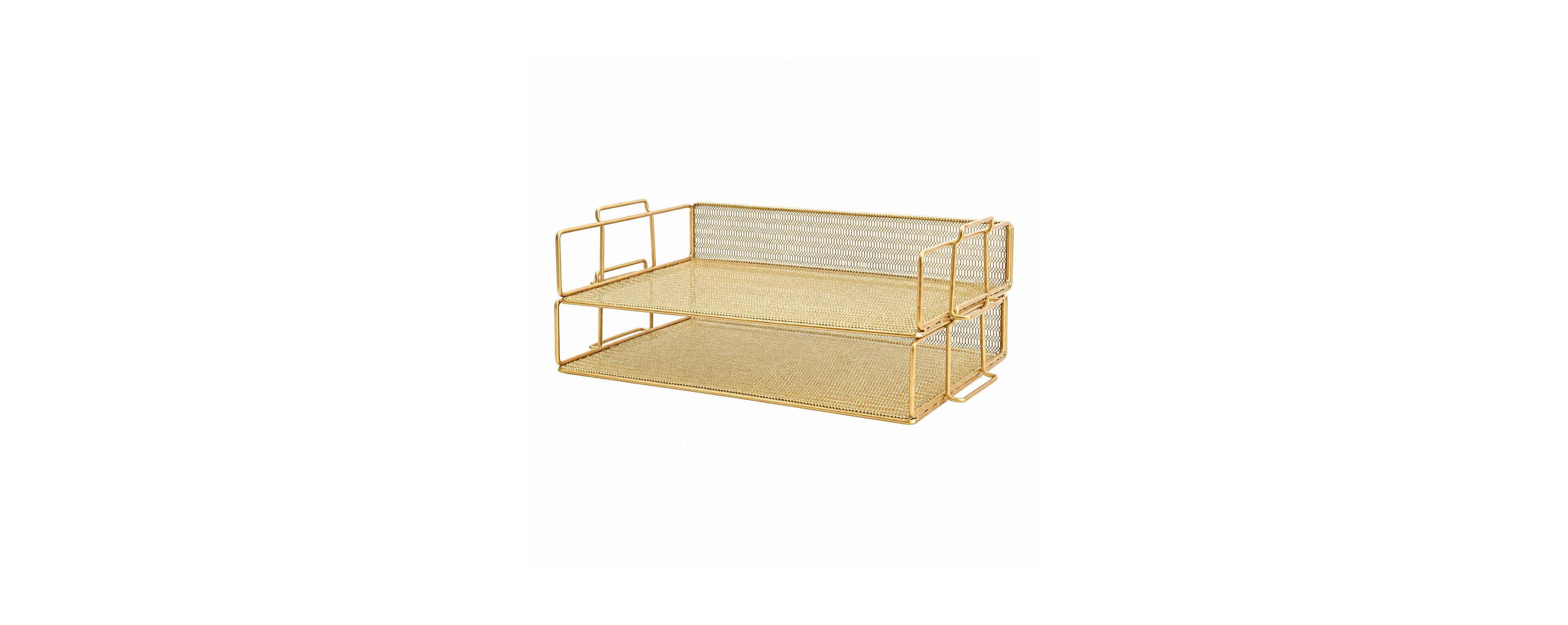 Lowking Stackable Metal Mesh Desk File Trays 2 Set Tiered Organizer