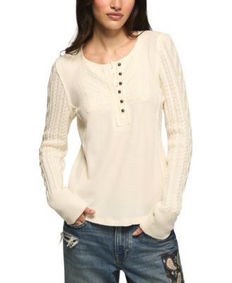 Women's Pintuck Henley Cable-Knit Sweater