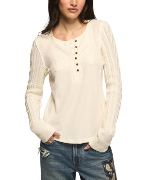 Женский свитер Lucky Brand Pintuck Henley Cable-Knit, цвет: Gardenia