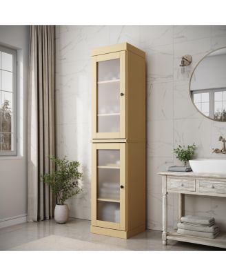 100% Solid Wood Tall Bathroom Linen Cabinet, 16.5"W x 71.5"H, Modular Design, Frosted Glass Doors and Adjustable Shelves