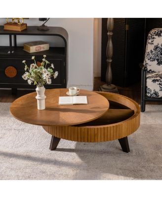 Retro Round Coffee Table with Storage