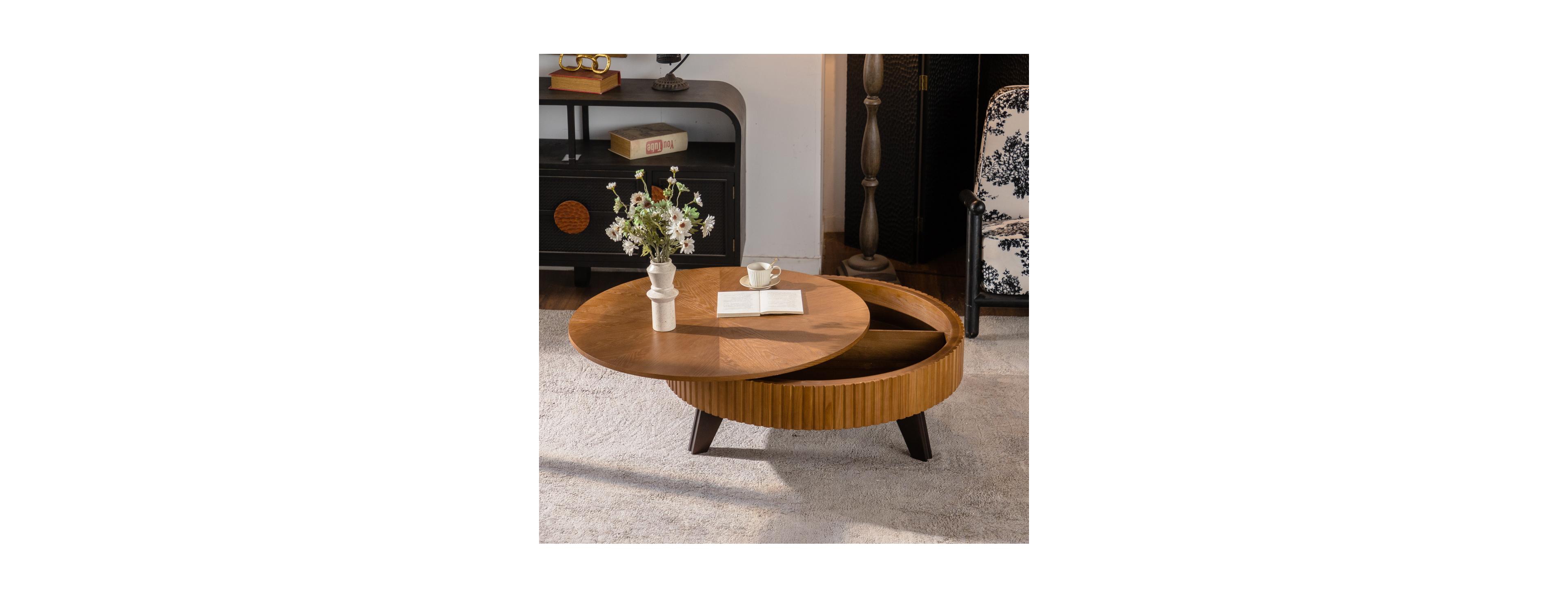 Streamdale Furniture Retro Round Coffee Table with Storage