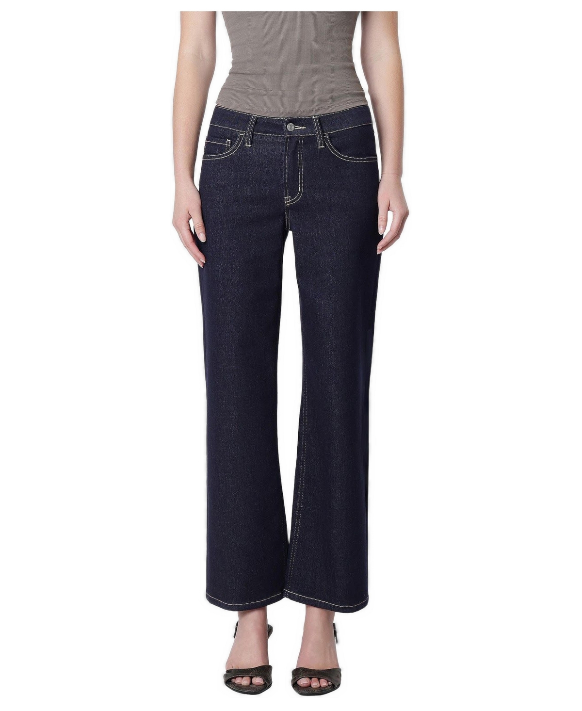 Vervet Women's Mid-Rise Yoke Detail Slim Wide-Leg Jeans