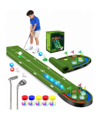 Upgraded Kids Golf Putting Set LED Light Up Holes Glowing Balls Adjustable Clubs Indoor Outdoor Game