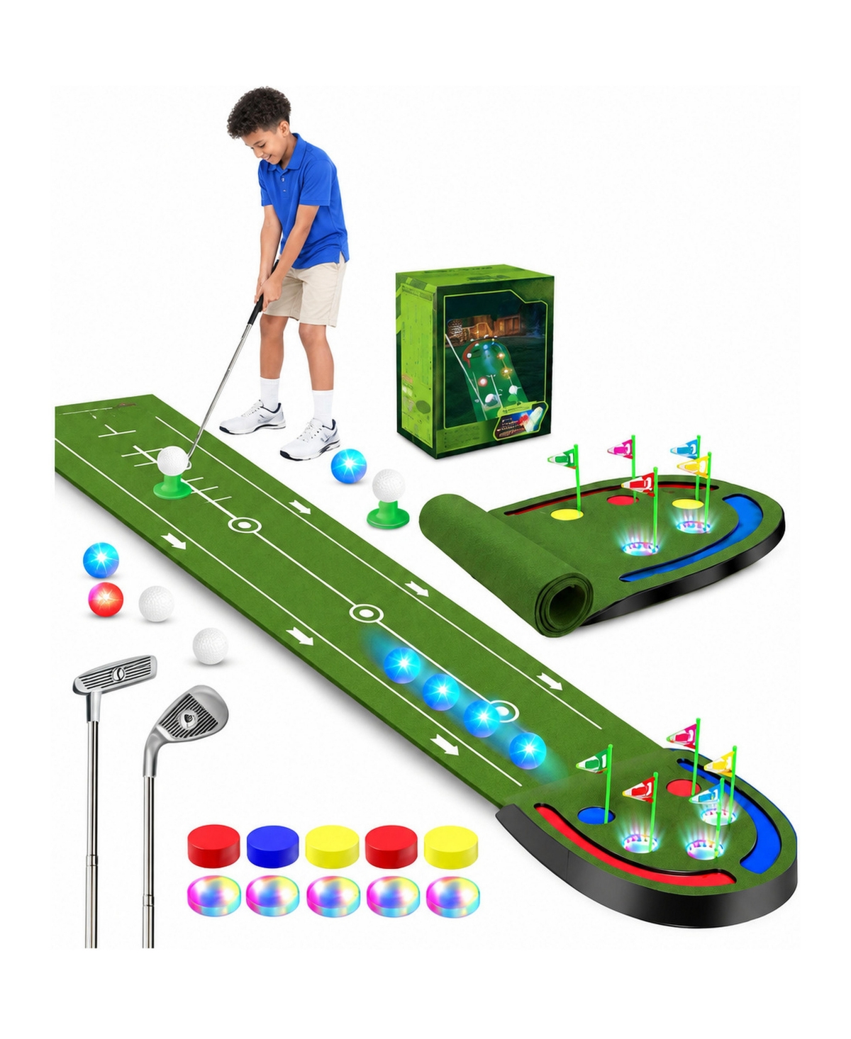 Peneyon Upgraded Kids Golf Putting Set Led Light Up Holes Glowing Balls Adjustable Clubs Indoor Outdoor Game - Classic edition