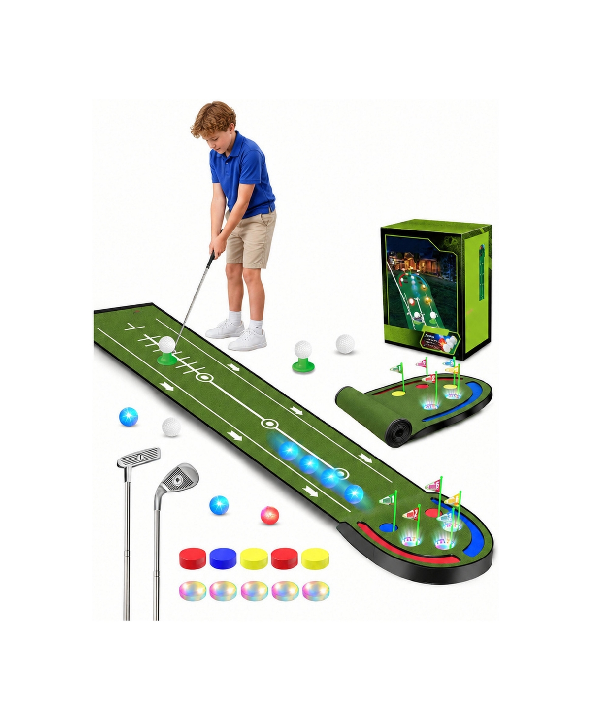 Peneyon Upgraded Kids Golf Putting Set Led Light Up Holes Glowing Balls Adjustable Clubs Indoor Outdoor Game - New edition