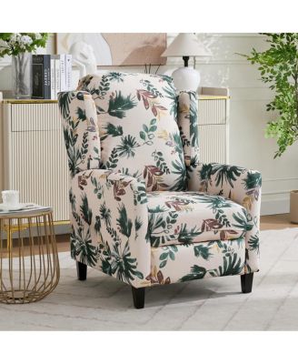 Floral Print Push-Back Recliner Wingback Chair