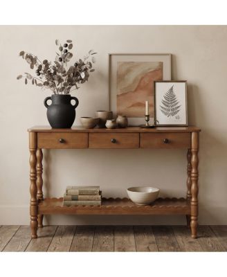 47.2" Solid Wood Console Table with 3 Drawers and Carved Legs