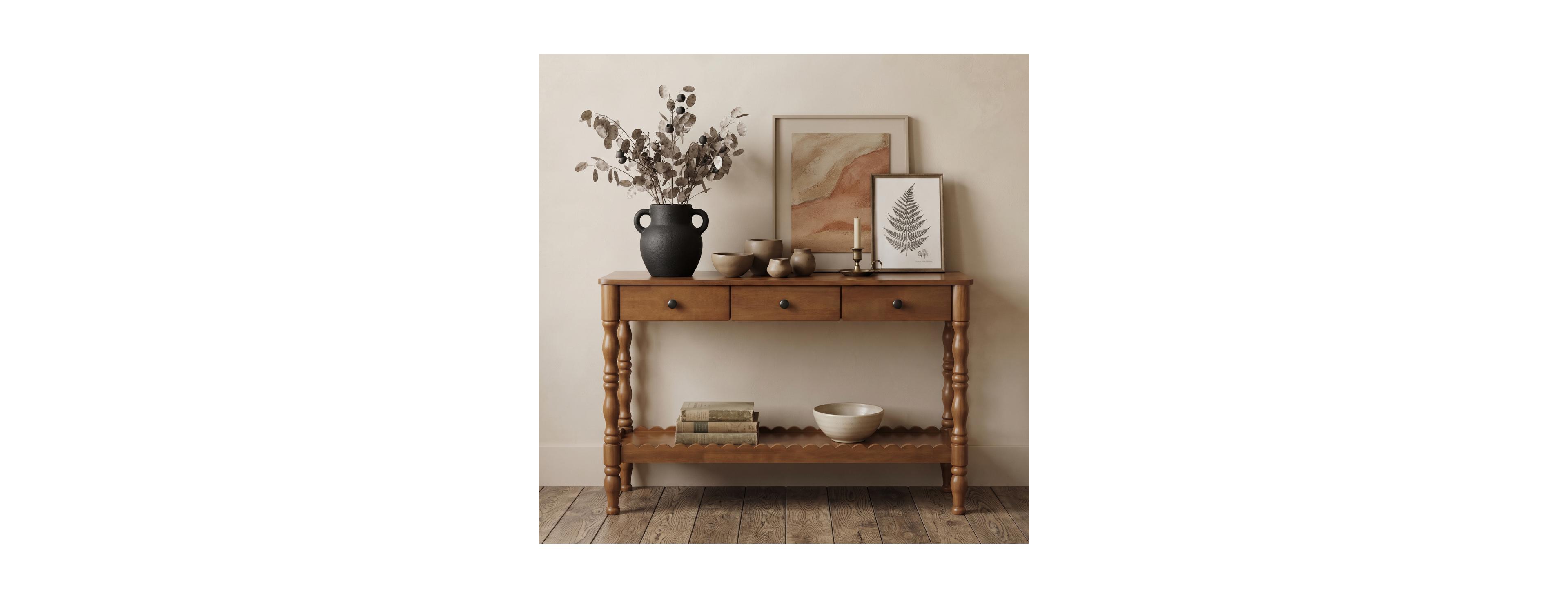 Streamdale Furniture 47.2" Solid Wood Console Table with 3 Drawers and Carved Legs