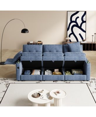 89-Inch Cloud Sofa with Storage, USB Ports and Hidden Tabletop Sofas