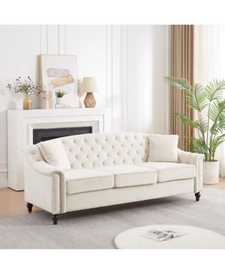 82" Velvet Chesterfield Sofa with Button Tufting and Nailhead Trim Sofa