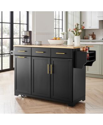 47.2" Rolling Kitchen Island with Drop Leaf, Storage and Power Outlet