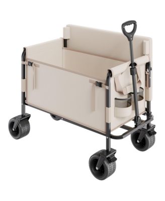 Foldable Wagon Cart Converts to Bench, 550lbs 220L Utility Wagon with Side Mesh Pockets for Camping Pet Travel Outdoor Gatherings
