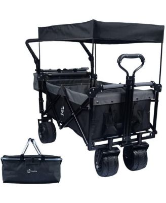 140L 220 lbs Collapsible Wagon,Removable Canopy and Cooler Bag,All Terrain Brake Wheels for Camping Beach Shopping Outdoor