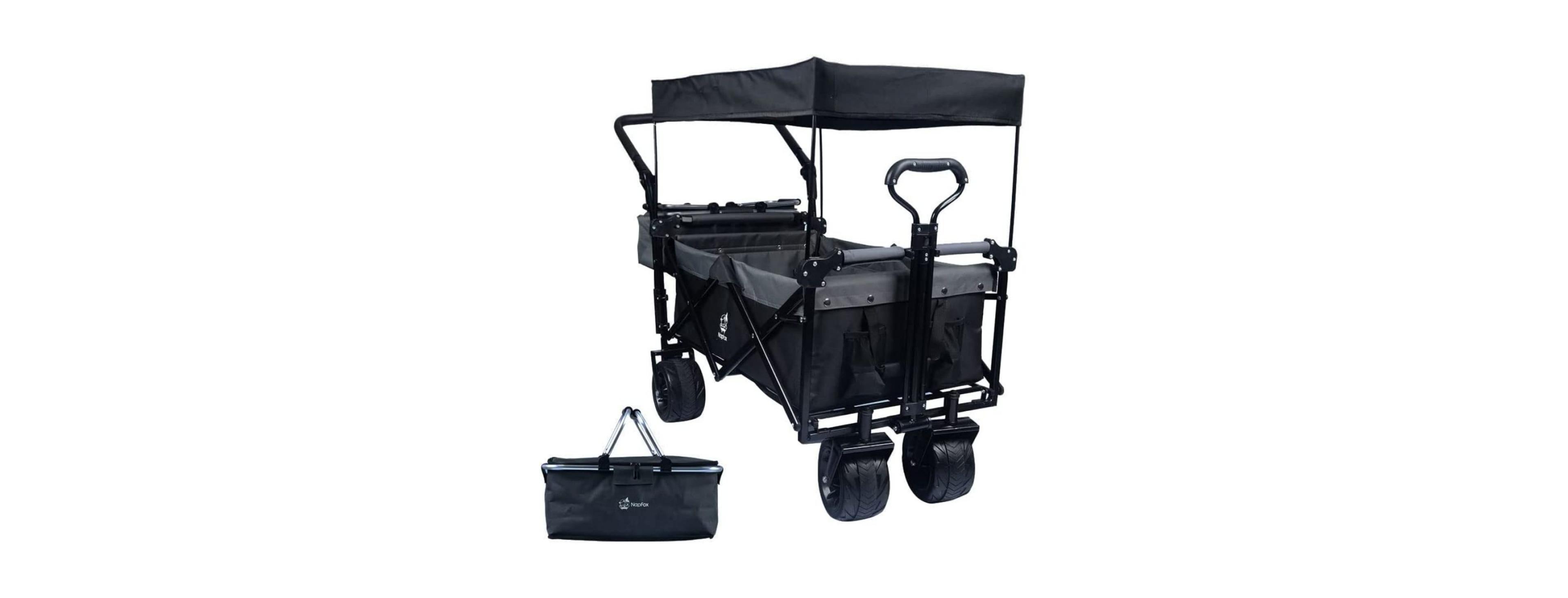 ECHTPeak 140L 220 lbs Collapsible Wagon,Removable Canopy and Cooler Bag,All Terrain Brake Wheels for Camping Beach Shopping Outdoor