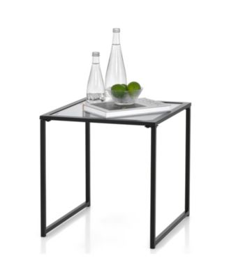 17 Inch Tempered Glass and Metal Scratch-Resistant Square Side Table