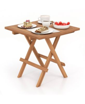 20 Inch Teak Wood Folding 180 lb Capacity Square Patio Side Table