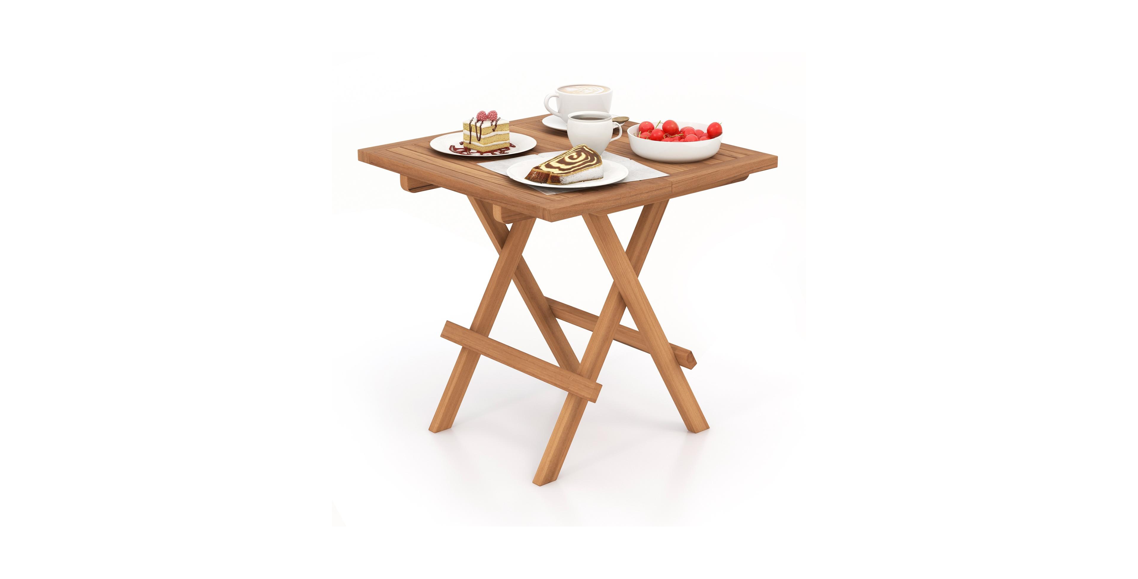 Mecale 20 Inch Teak Wood Folding 180 lb Capacity Square Patio Side Table