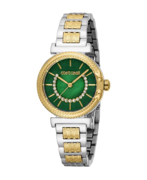 Женские часы Roberto Cavalli Quartz Lady Two-Tone Stainless Steel Bracelet Watch, Water-Resistant, 30mm, цвет: Двухцветный