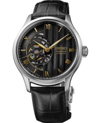 Men's Presage Japanese Garden Black Leather Strap Watch 41.8mm