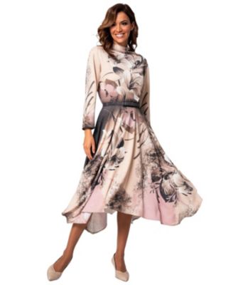 Women's Iris Floral-Print Long-Sleeve A-Line Midi Dress