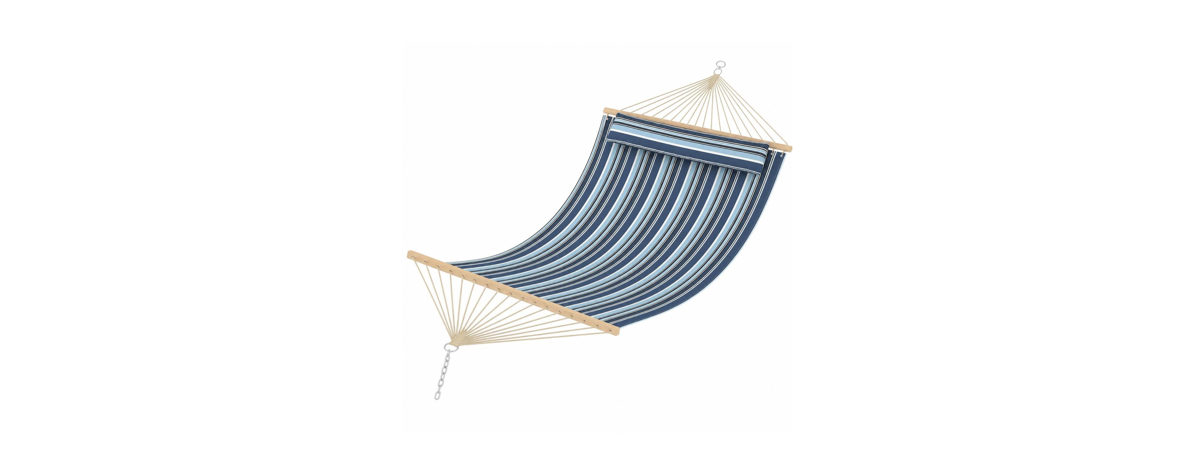 homfan 12' Outdoor Quilted Hammock for Two, Stripe, Wood Bars, Pillow