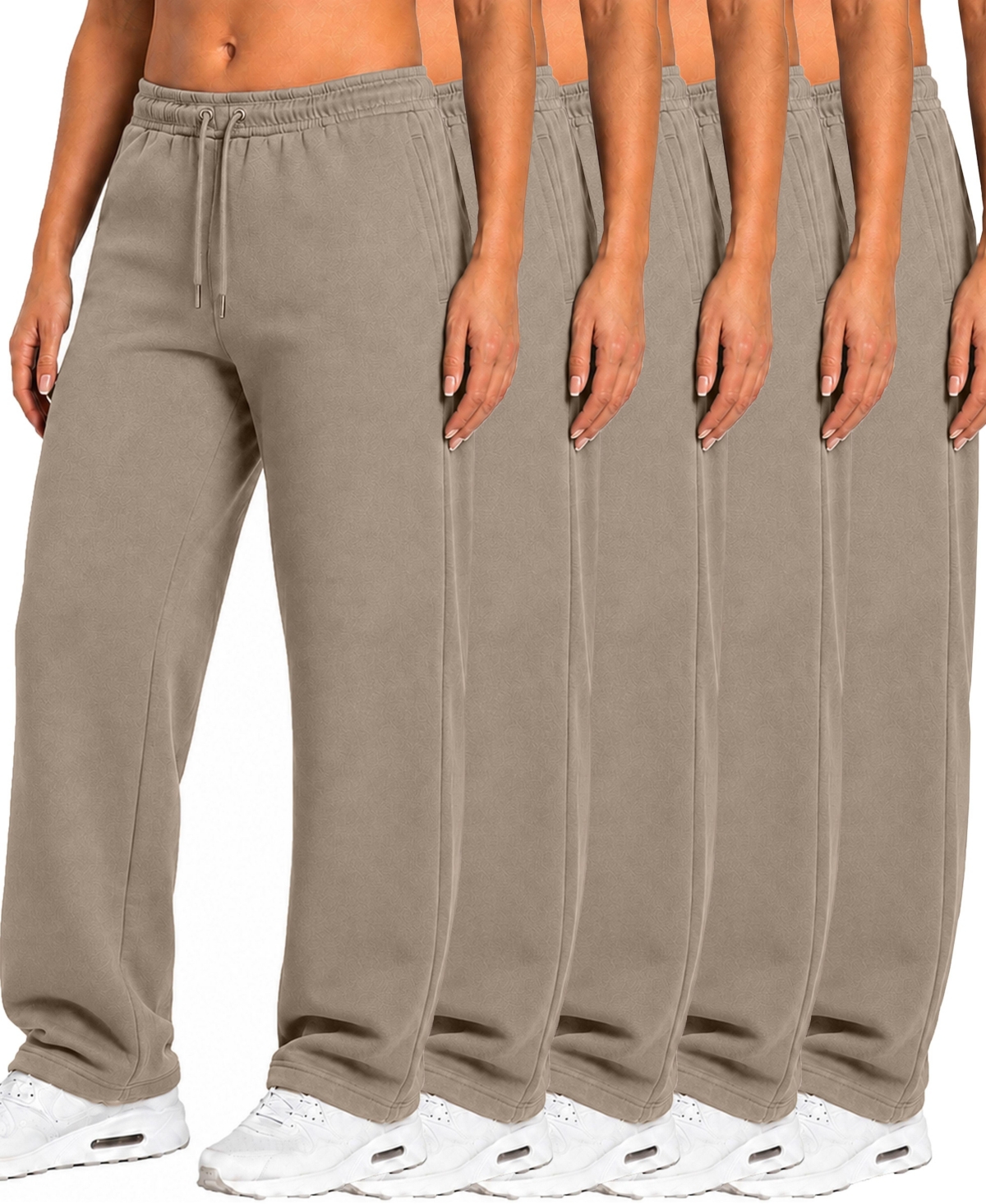 Blu Rock Women's Loose-Fit Open-Bottom Tech Fleece Sweatpants, 5-Pack - Khaki